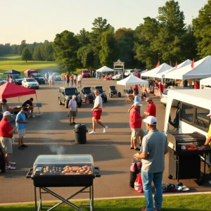 Golf enthusiasts camp in a parking lot at Bethpage Black Golf Course