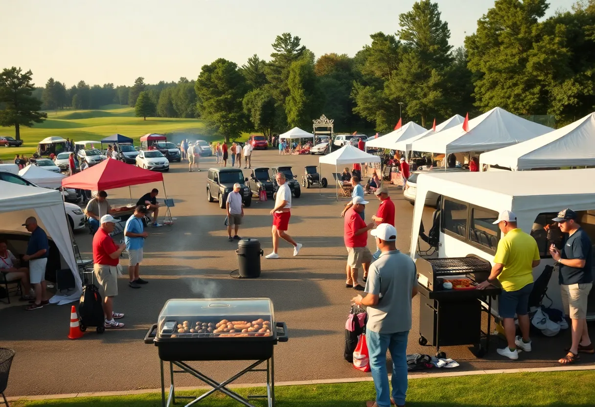 Golf enthusiasts camp in a parking lot at Bethpage Black Golf Course
