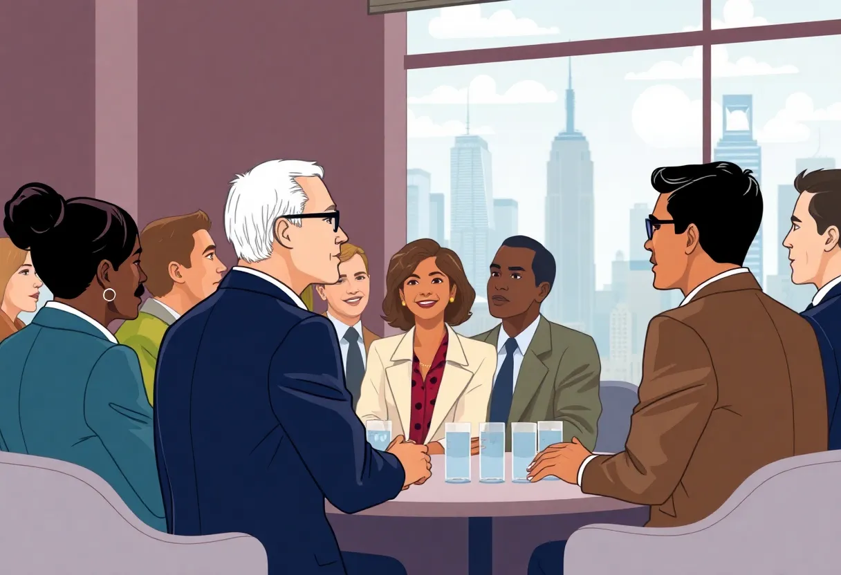 Business executives networking in New York City.