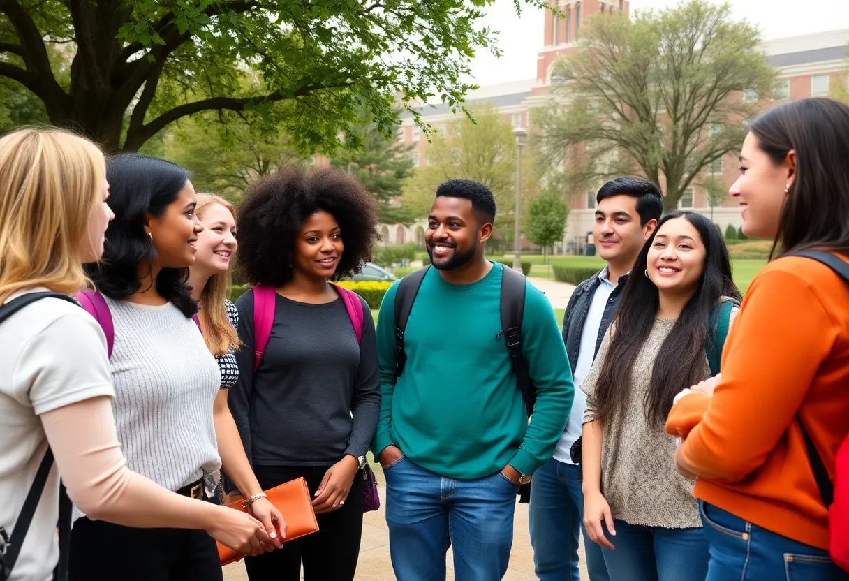Diverse college students discussing safety and inclusivity on campus