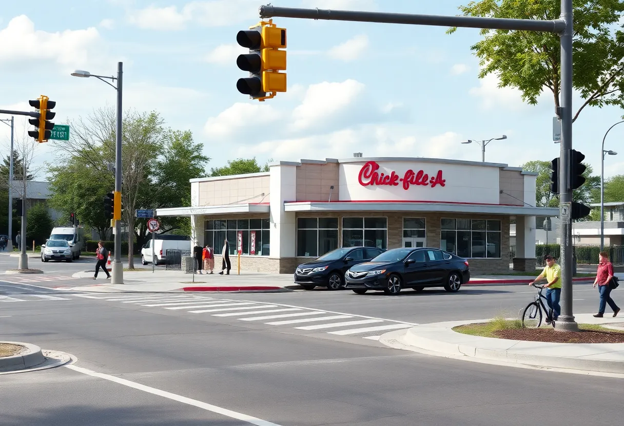 Chick-fil-A restaurant with a three-lane drive-thru in DeWitt