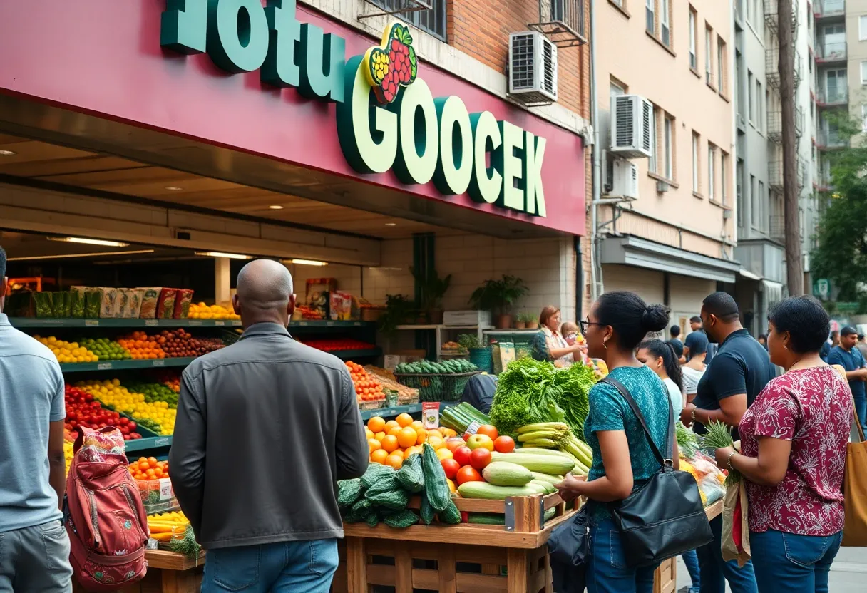 Conceptual image of a city-owned grocery store in urban NYC