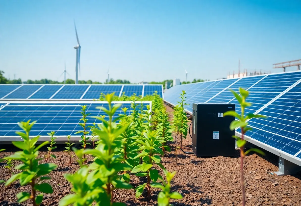 Hydrogen technology clean energy facility with solar panels