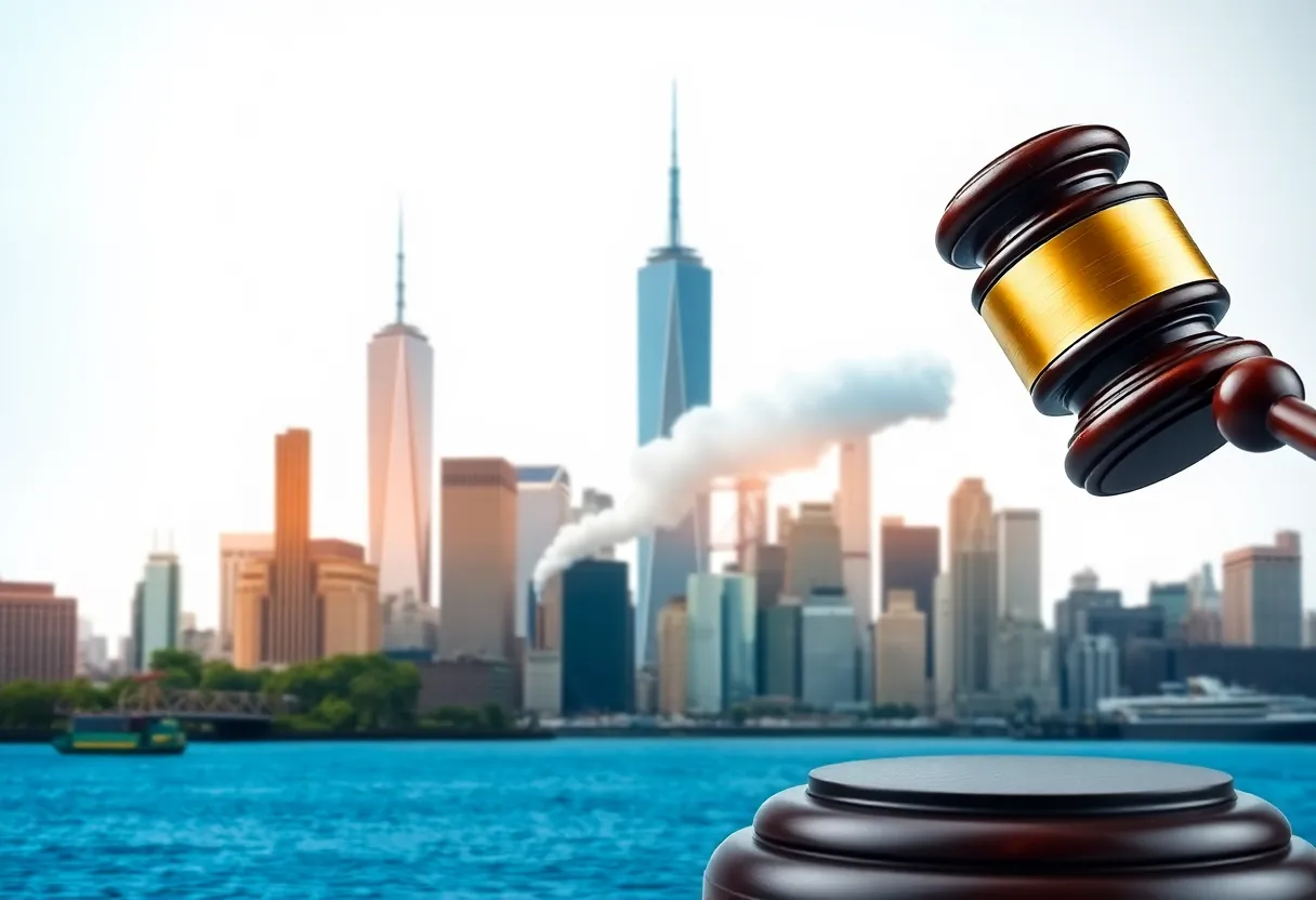 Symbolic representation of climate legislation and justice in New York.