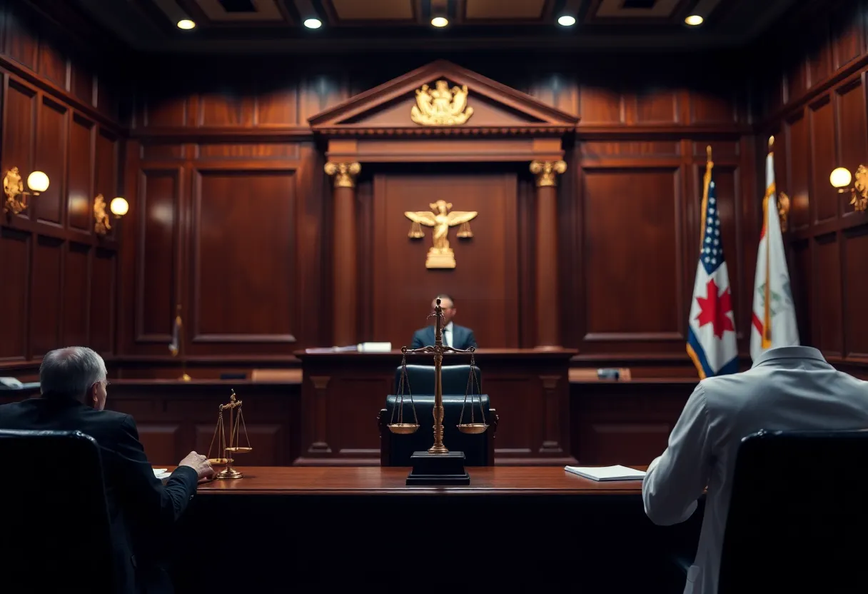 Symbolic courtroom representing Medicaid fraud case