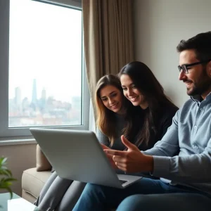 Couple looking at property listings on a laptop in New York