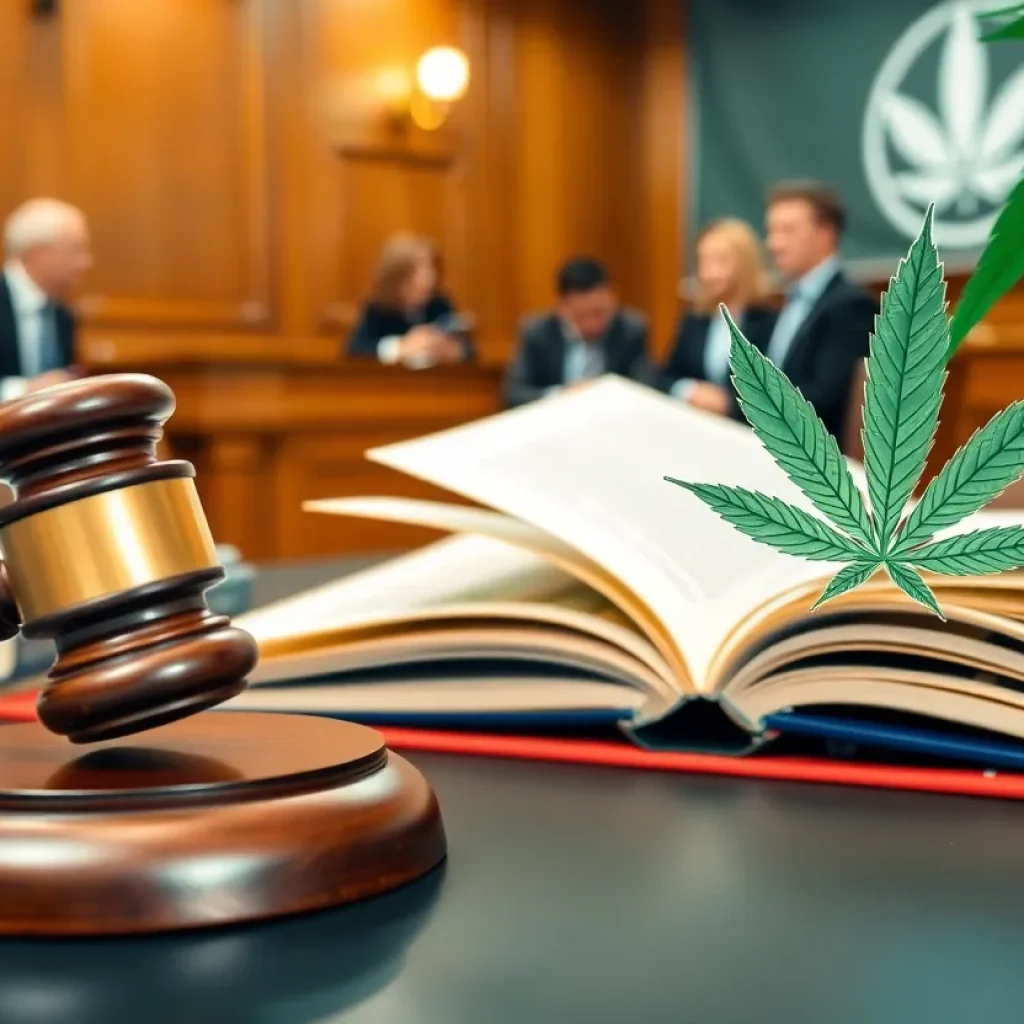 Courtroom scene regarding cannabis licensing laws