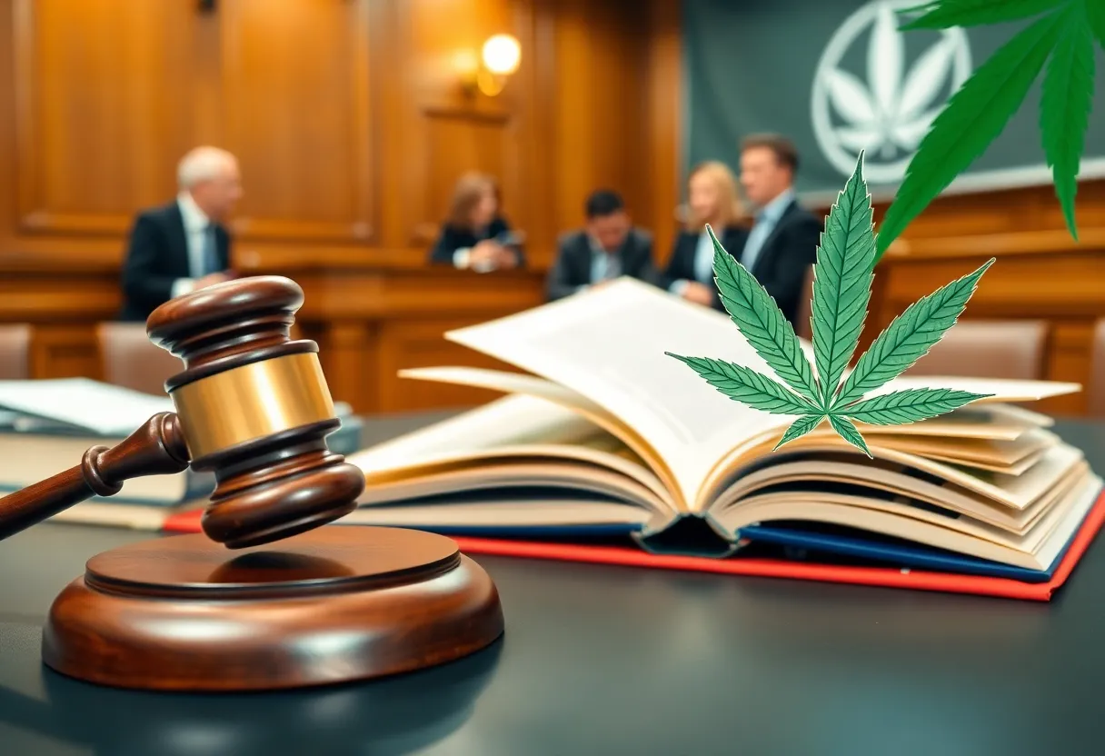 Courtroom scene regarding cannabis licensing laws