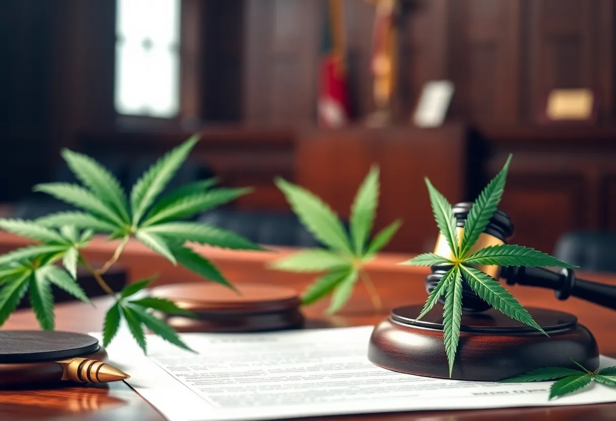 Courtroom scene depicting a ruling on cannabis zoning