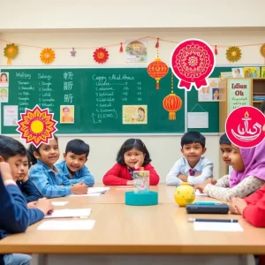 Children celebrating diverse holidays in a school setting