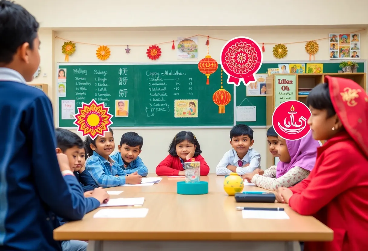 Children celebrating diverse holidays in a school setting