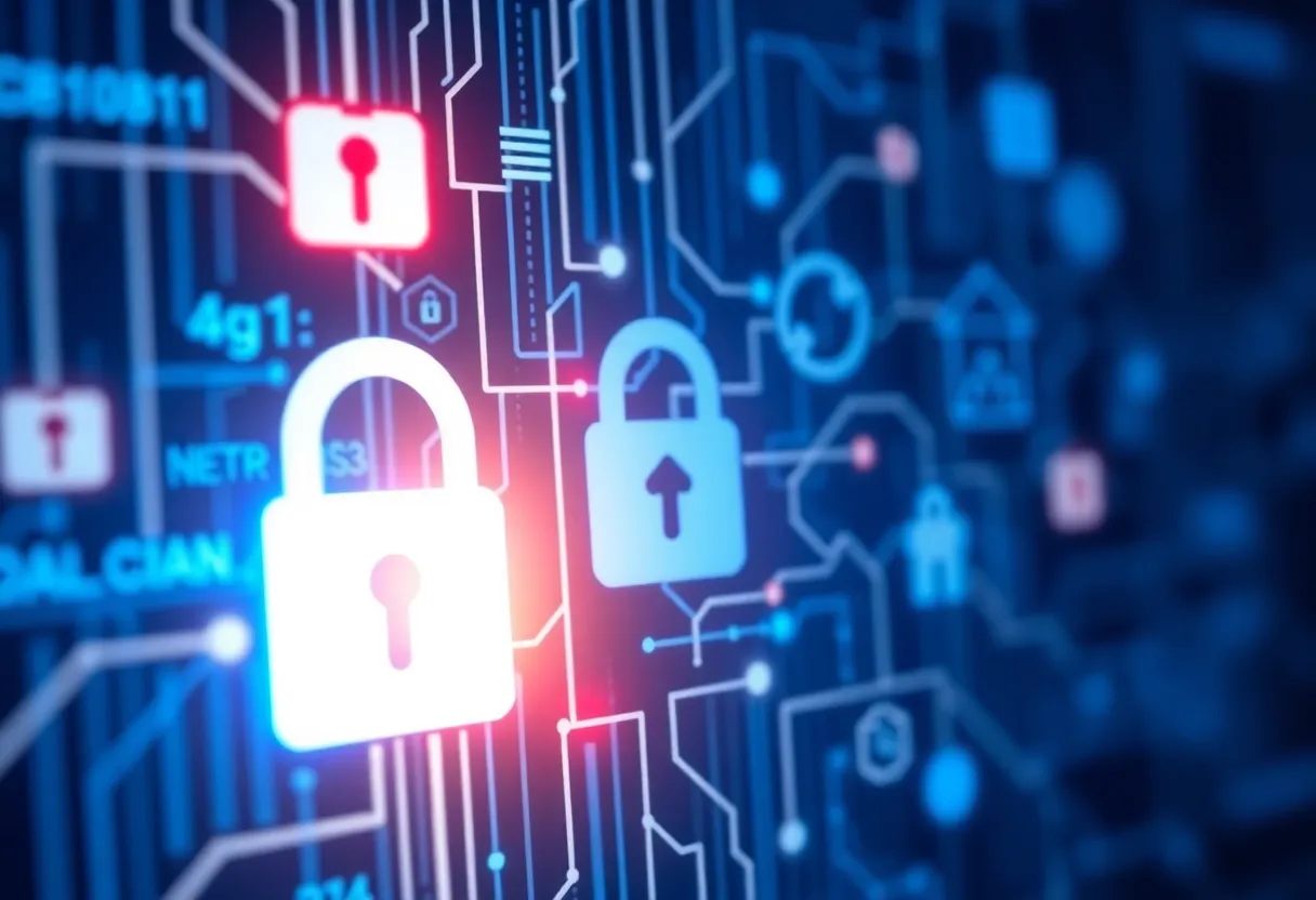 Illustration depicting cybersecurity measures in the healthcare sector.