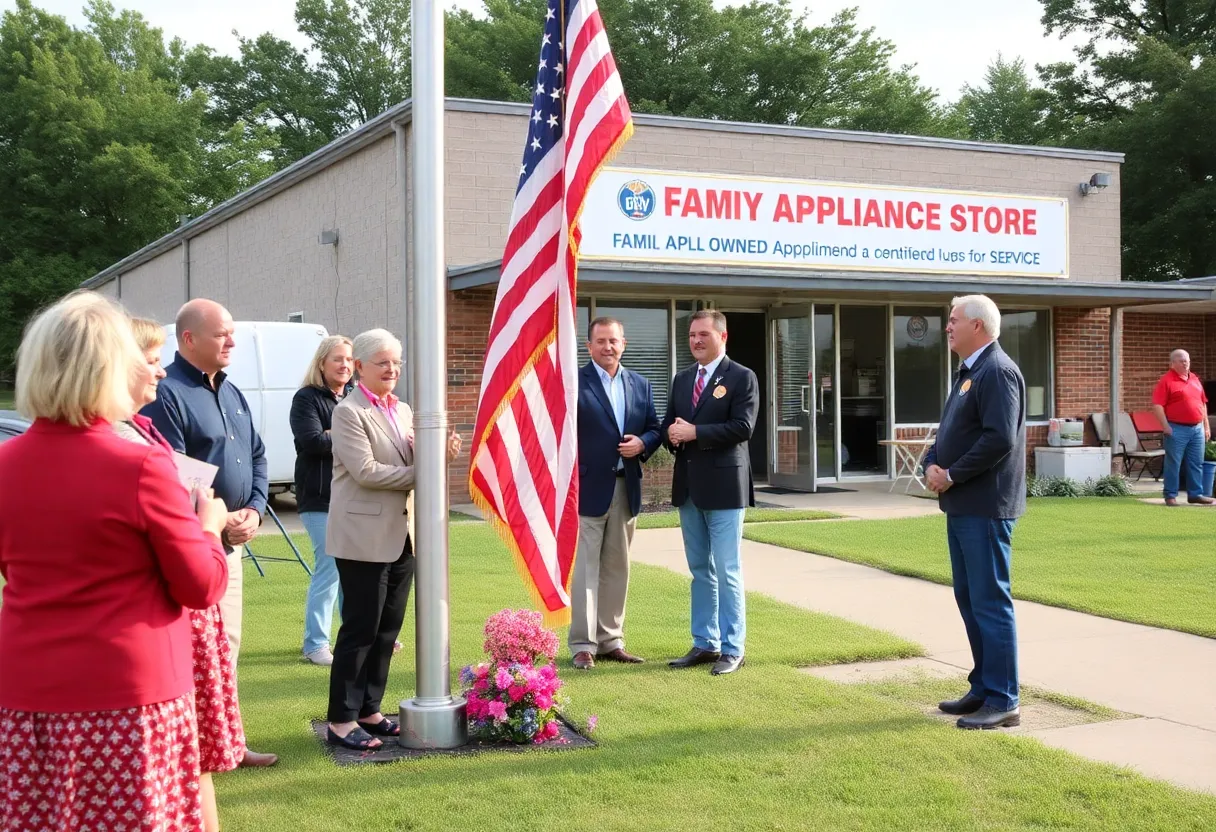 Flagpole dedication ceremony for Earl B. Feiden Appliances