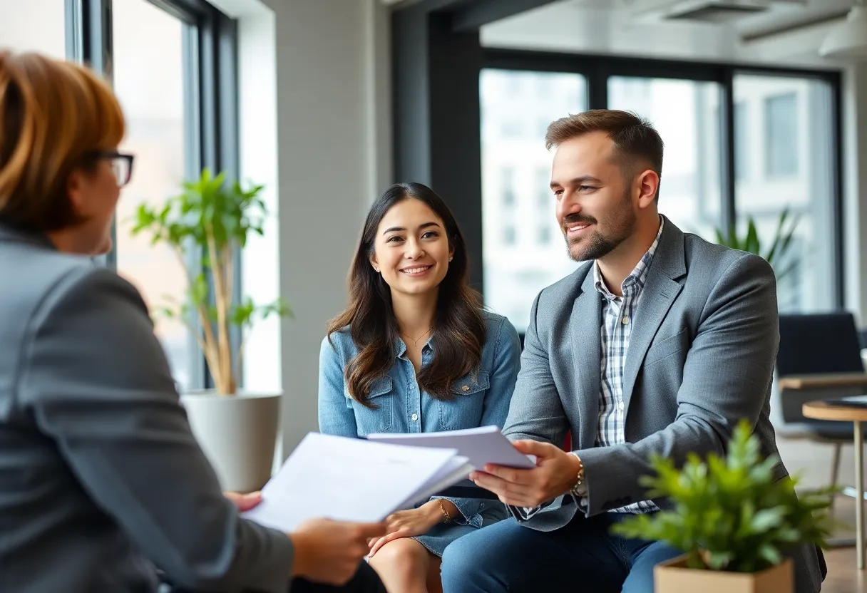 Realtor and first-time homebuyer discussing questions related to buying a house in New York
