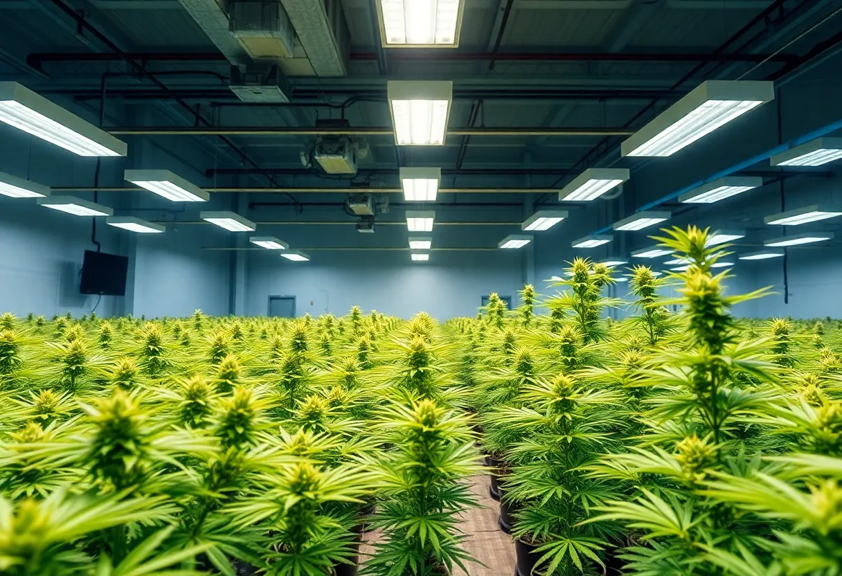 Indoor cultivation facility with cannabis plants