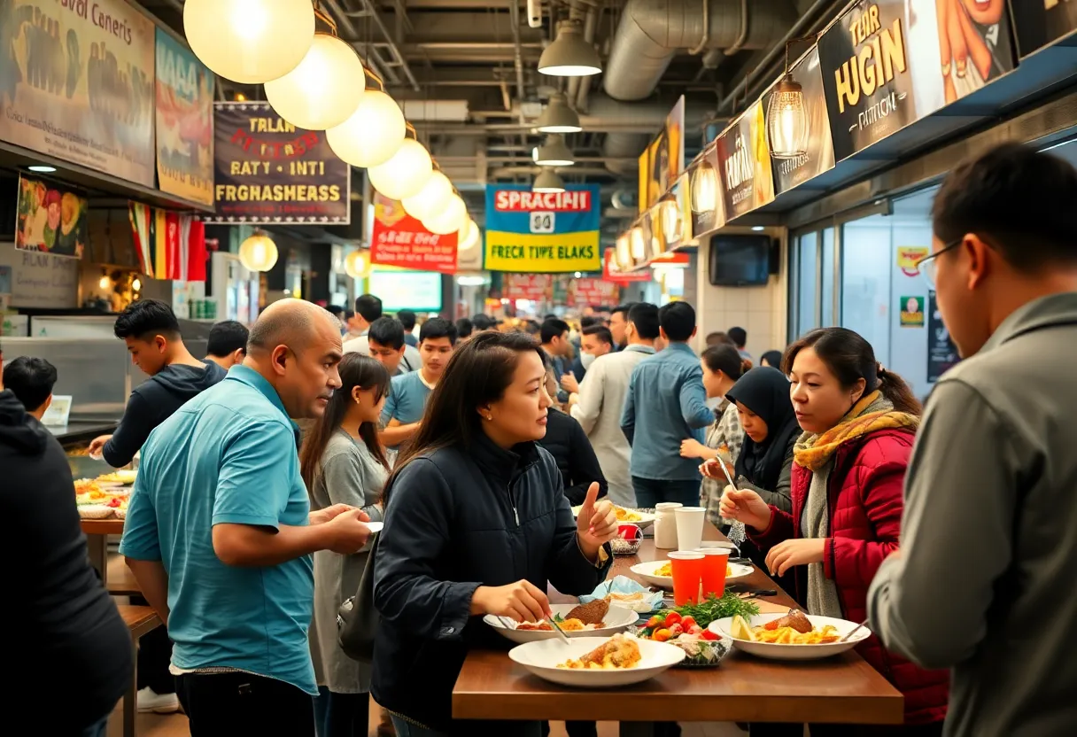People enjoying catering services at a restaurant in NYC