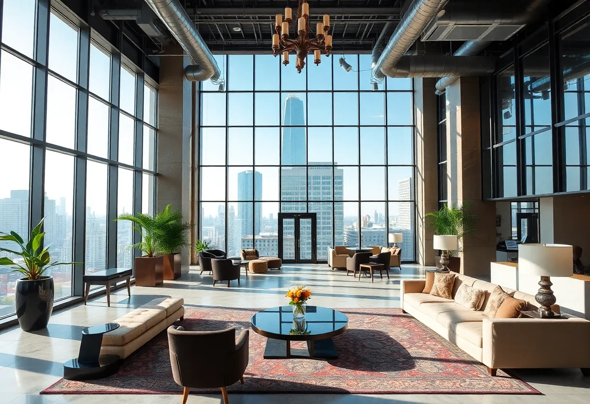 Luxurious lobby of Gansevoort Meatpacking Hotel showcasing modern decor