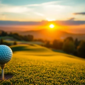 Golf course landscape with a ball on a tee