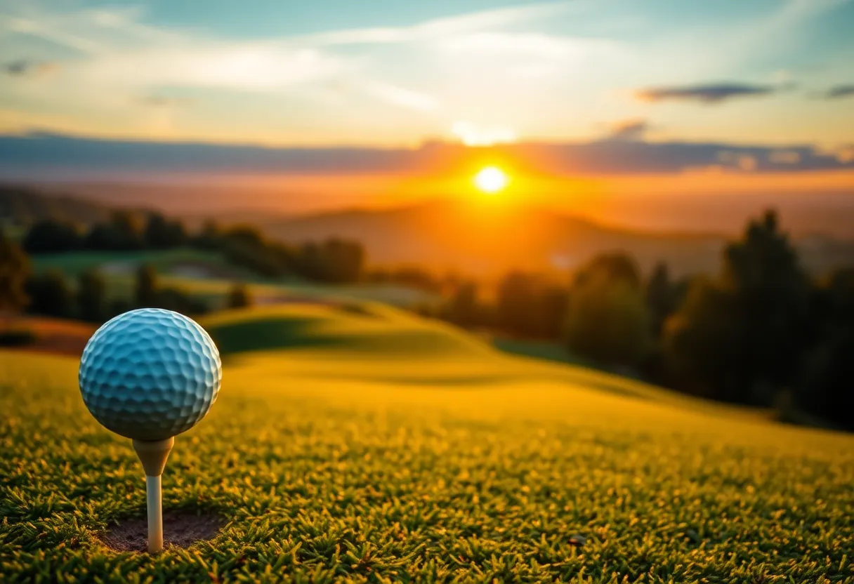 Golf course landscape with a ball on a tee