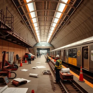 Conceptual view of a new subway station construction in Harlem