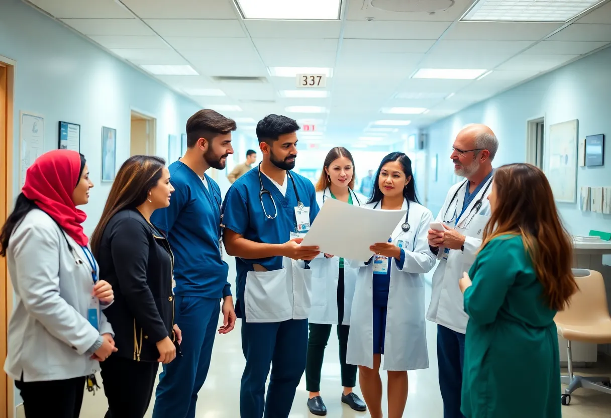 Healthcare professionals collaborating in a New York City hospital