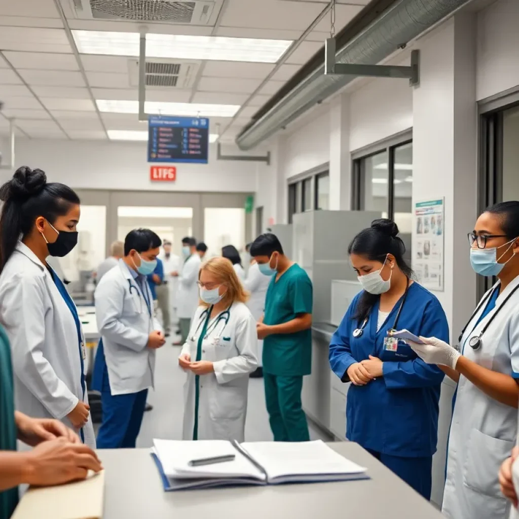 Diverse healthcare professionals collaborating in a New York City hospital.