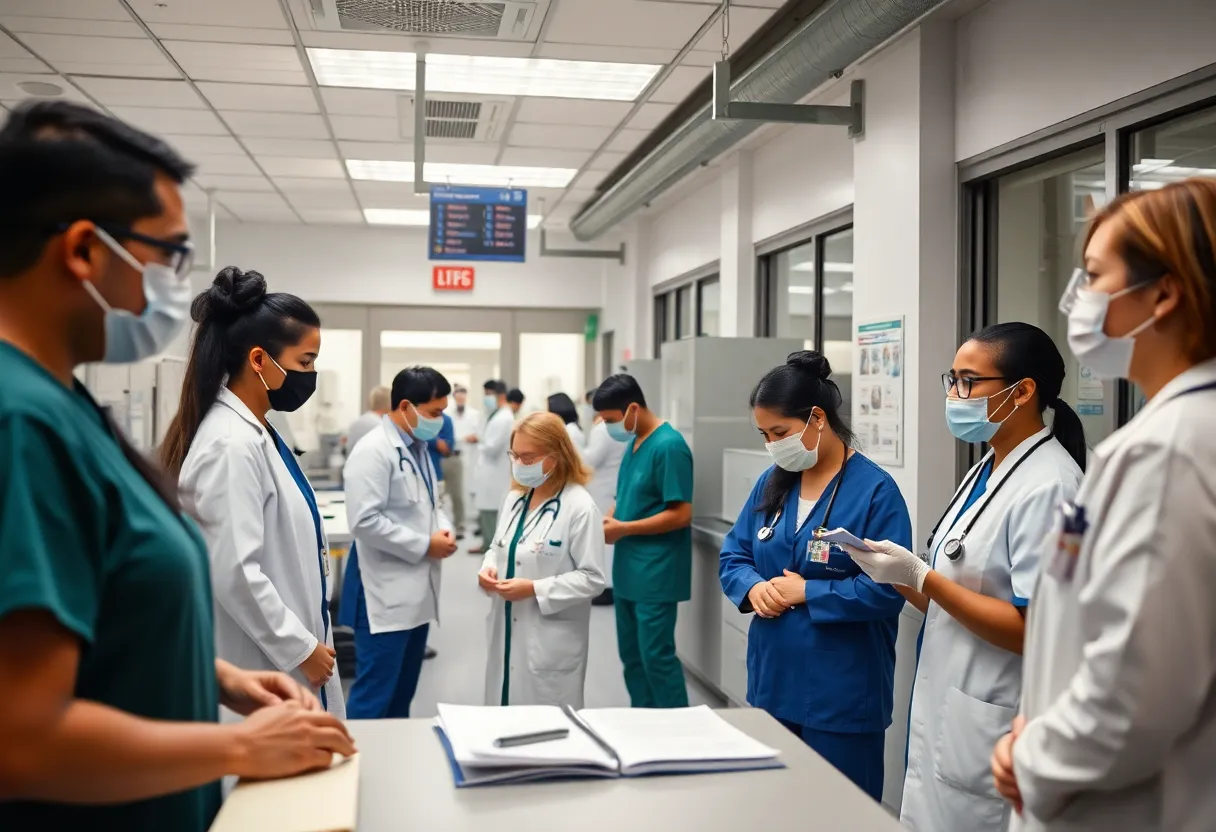 Diverse healthcare professionals collaborating in a New York City hospital.