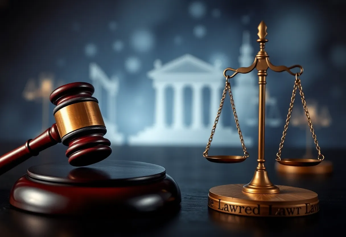 Conceptual representation of the legal system with justice symbols