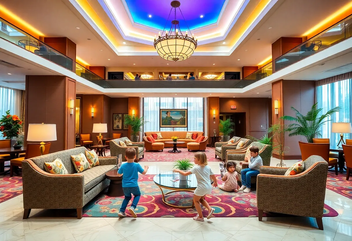 Spacious and welcoming lobby of Loews Regency New York hotel with vibrant decor.