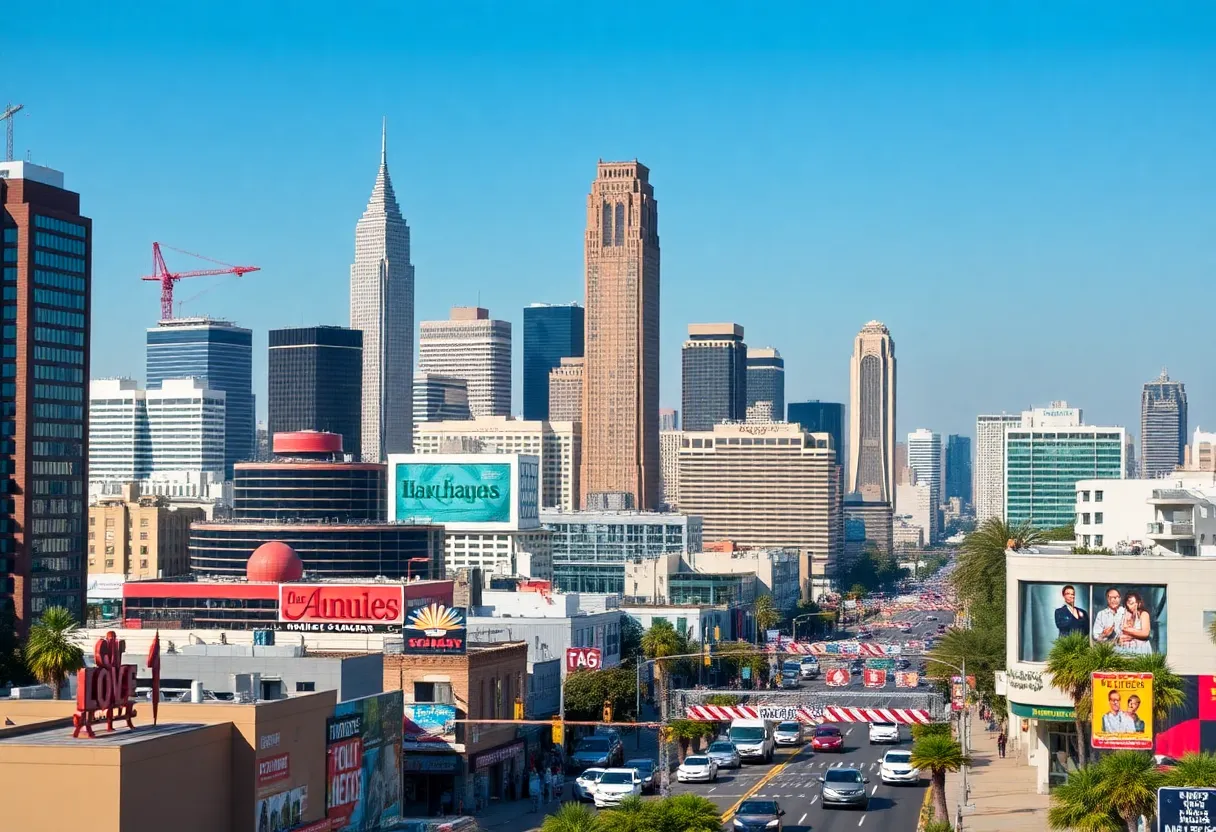 Cityscape of Los Angeles with media elements