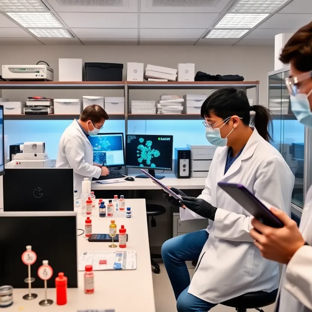 Researchers in a laboratory working on mRNA vaccine technology