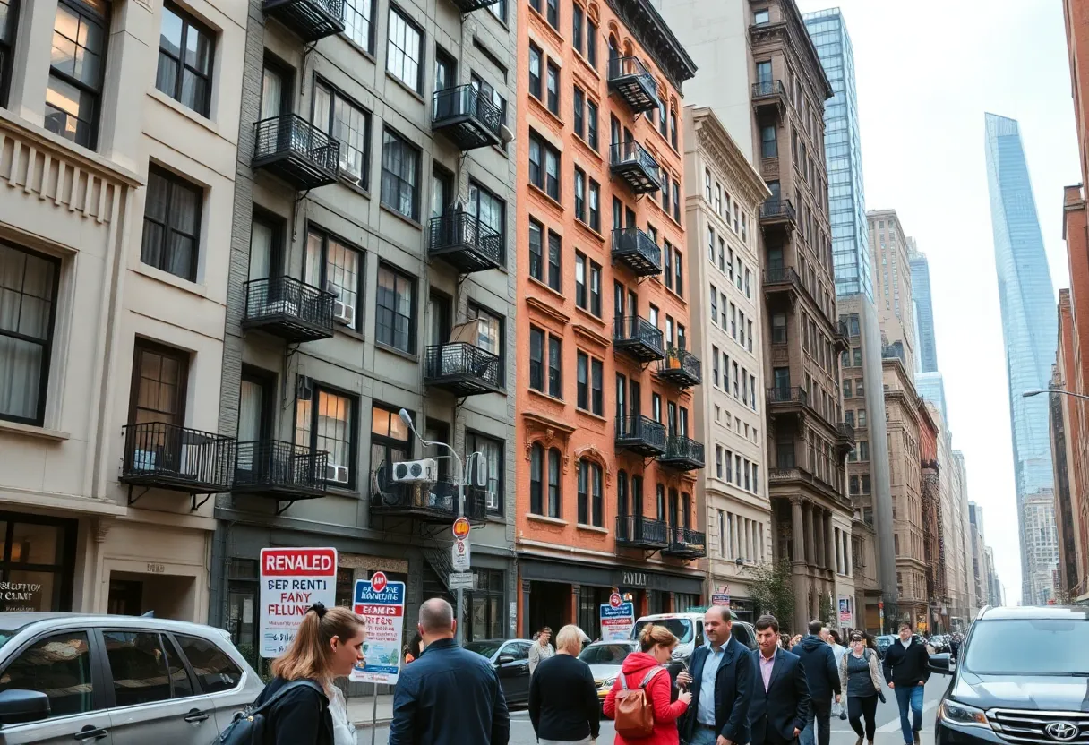 Street view of apartment buildings in Manhattan, New York City