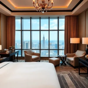 Interior view of the Manhattan Suite at Park Hyatt New York showing elegant decor and city view