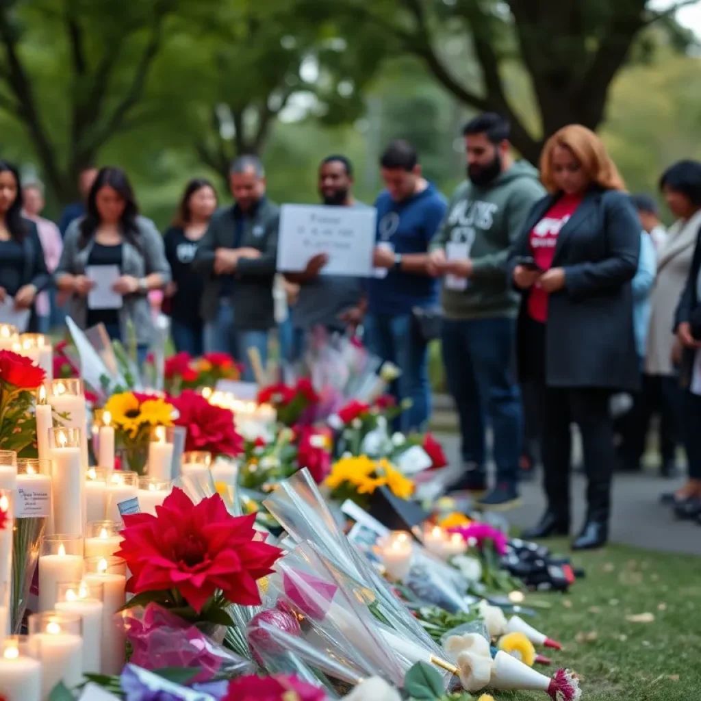 Community members gathering at a memorial for shooting victims in New York City.