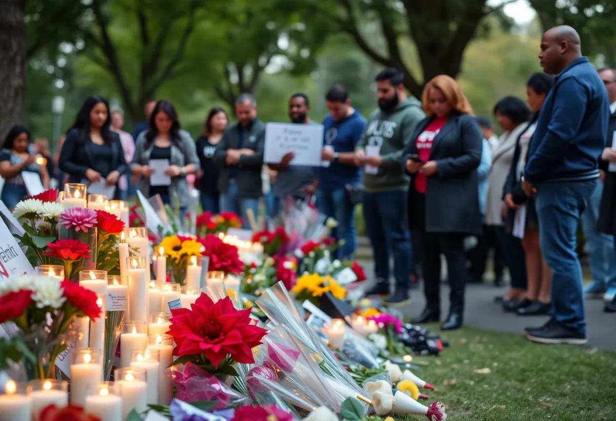 Community members gathering at a memorial for shooting victims in New York City.