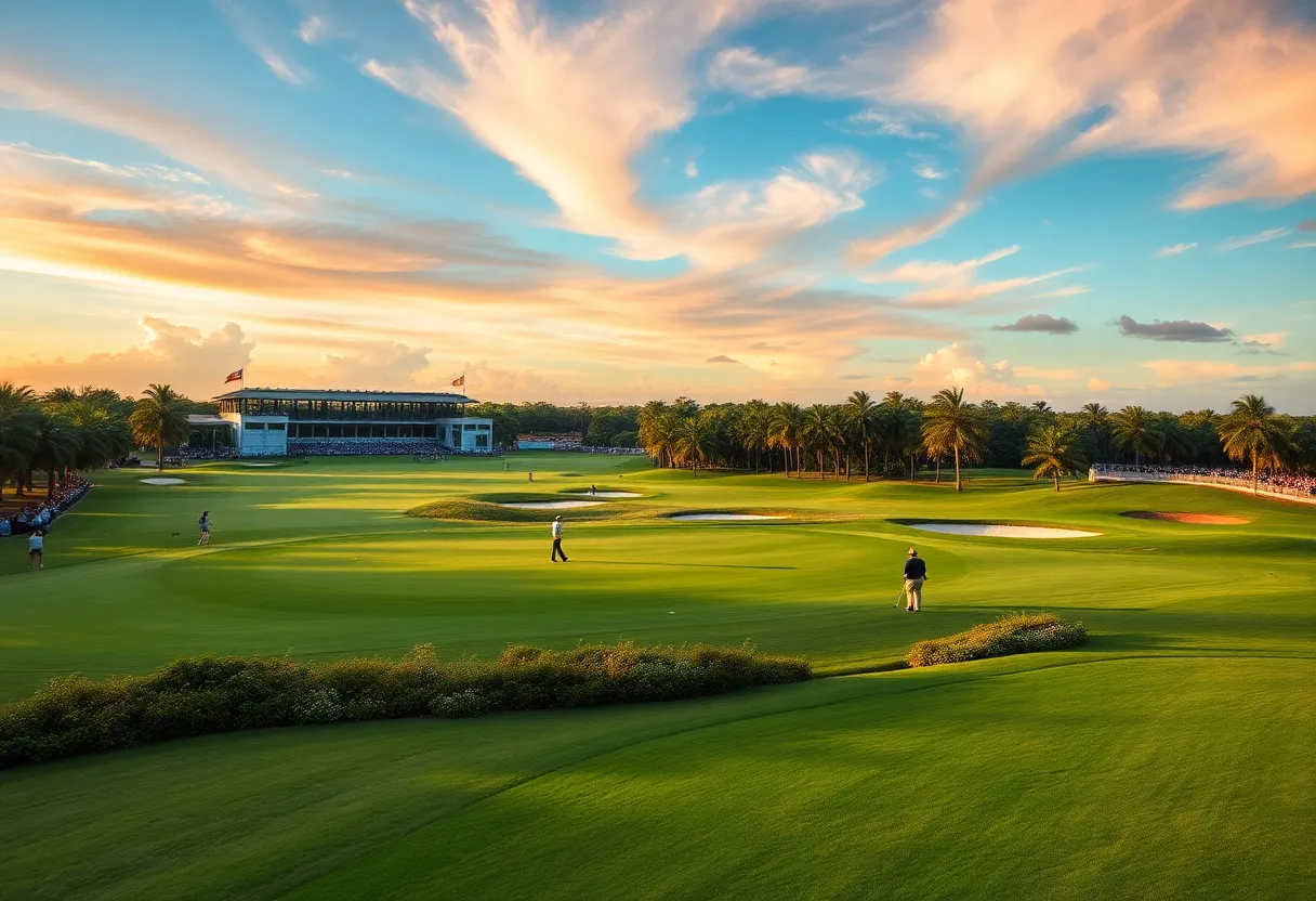 Golfers playing at the Miami Championship at Trump National Doral