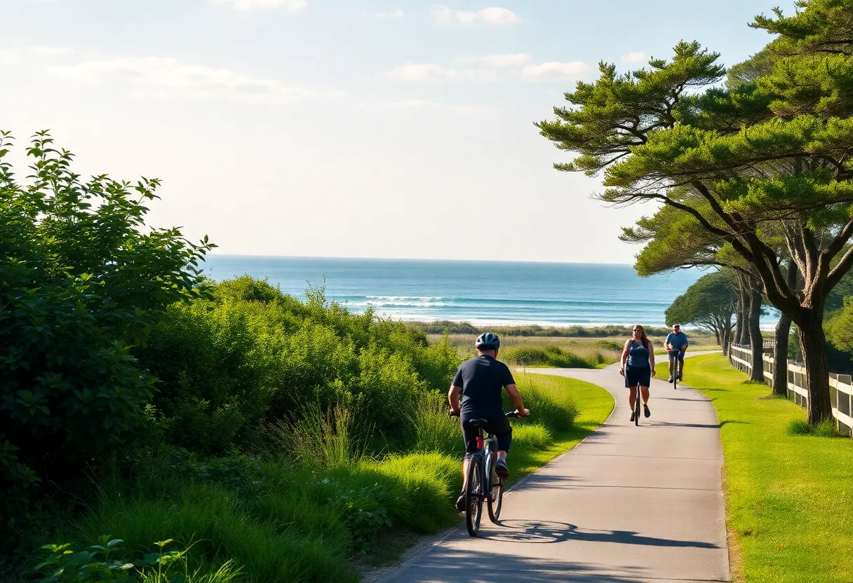 Cyclists and pedestrians on the Modoc Multi Use Path
