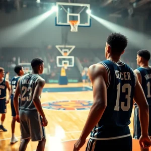 Action shot of players on the basketball court during the offseason trade period