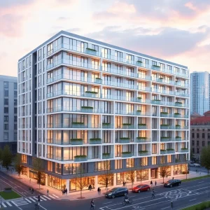 Rendering of a new residential building in Hell's Kitchen, Manhattan.