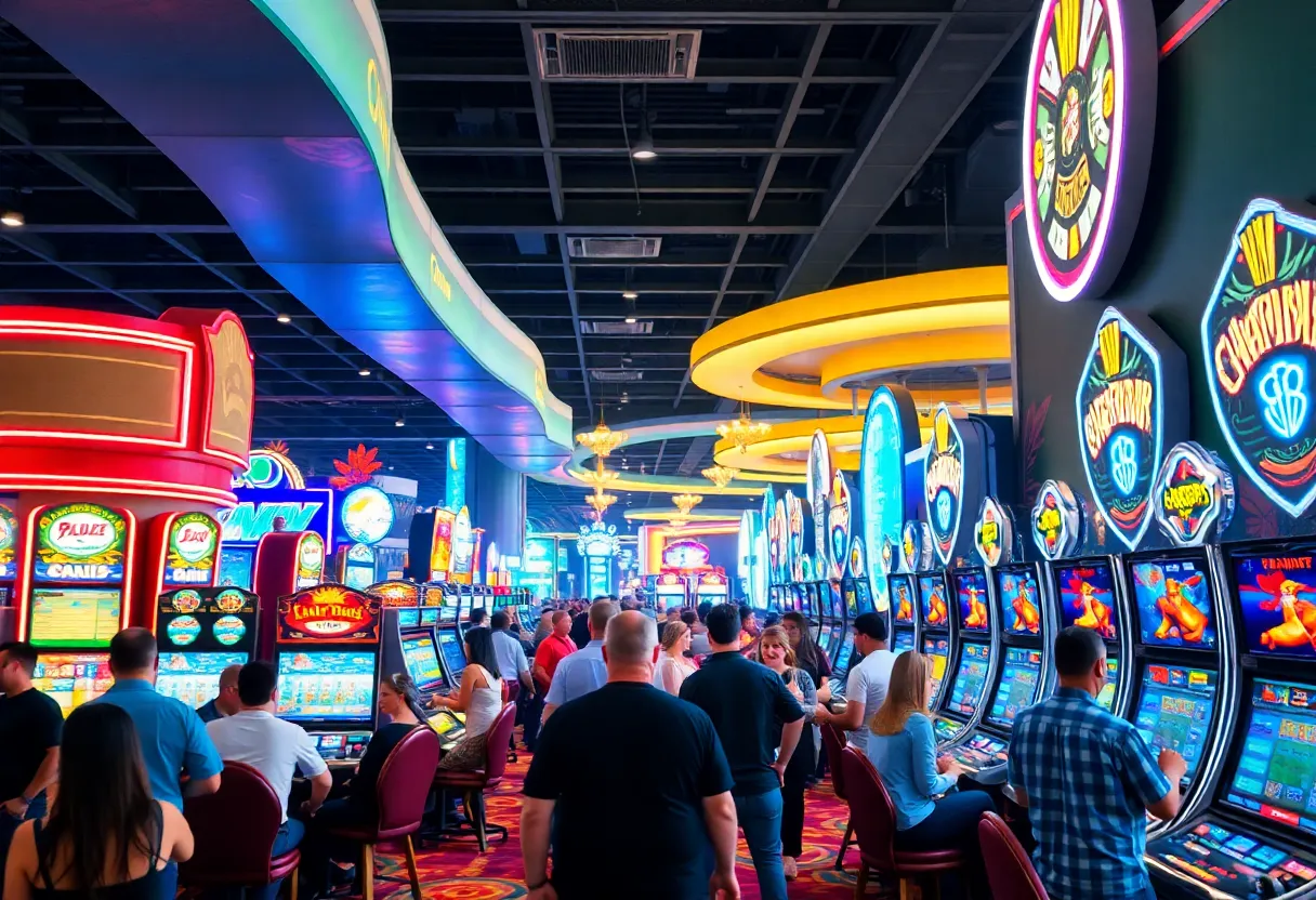 Vibrant New York casino scene with gaming and entertainment.