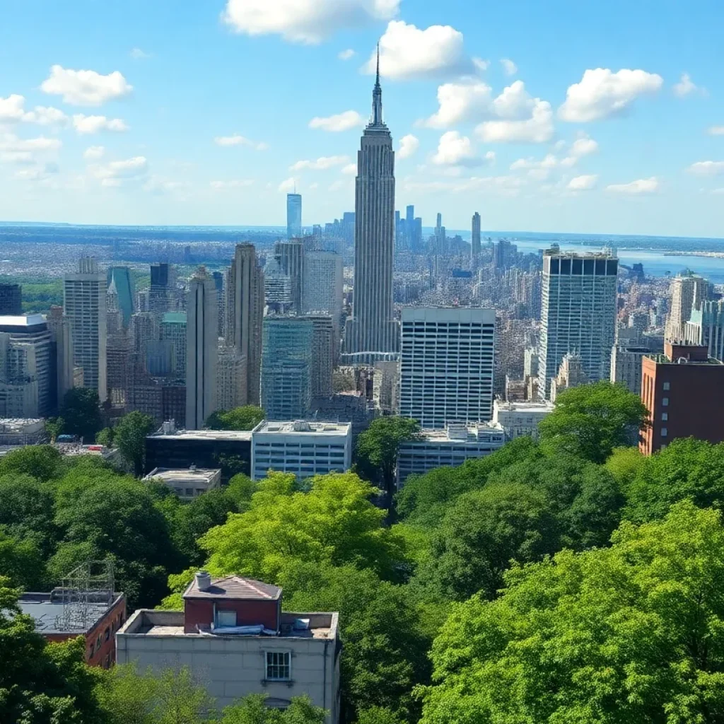 Scenic view of New York City highlighting green energy initiatives