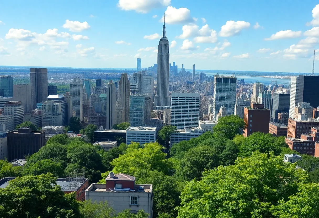 Scenic view of New York City highlighting green energy initiatives