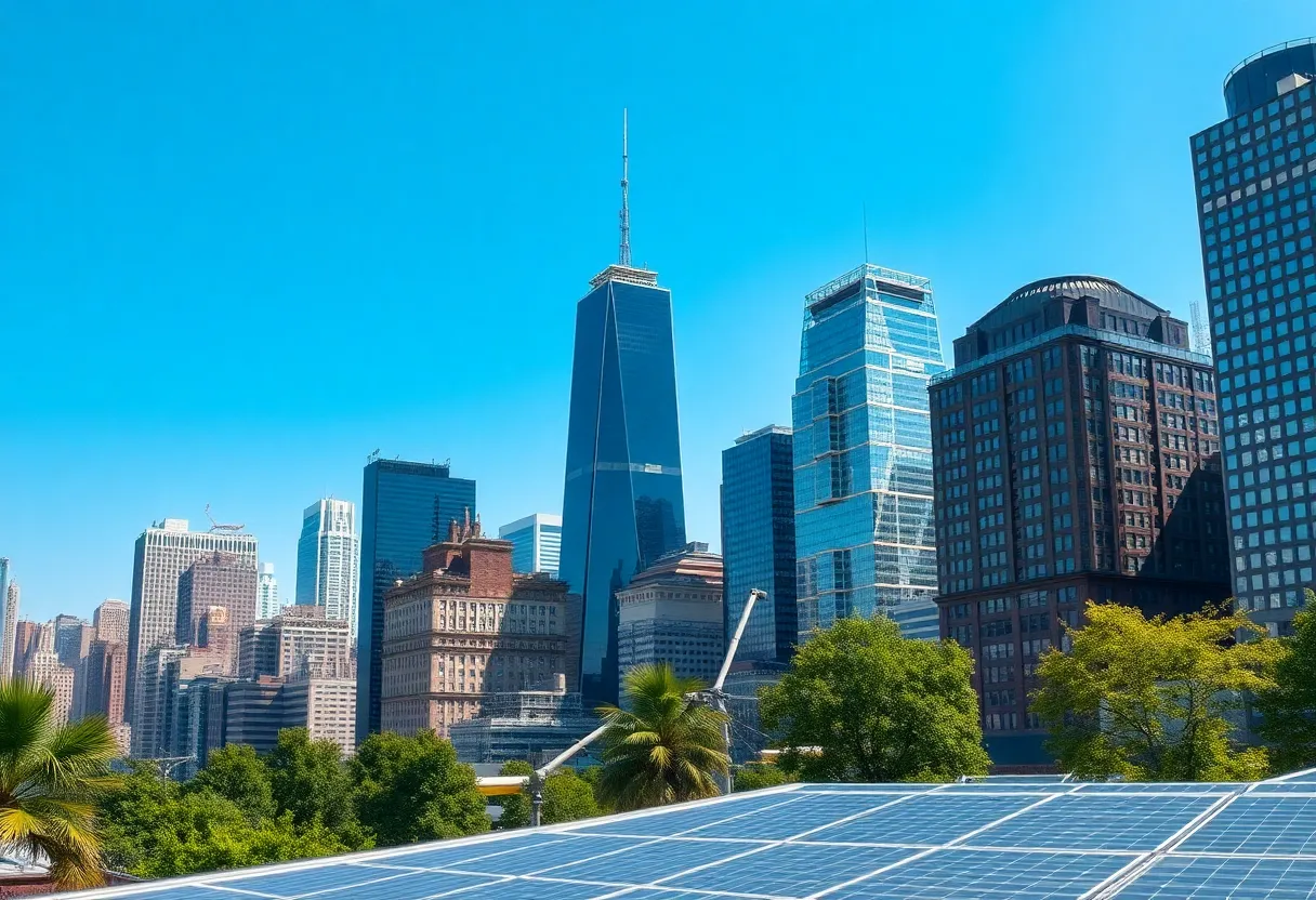 Modern electric-powered buildings in New York City skyline