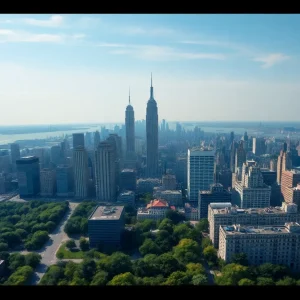 Aerial view of New York City highlighting luxury properties