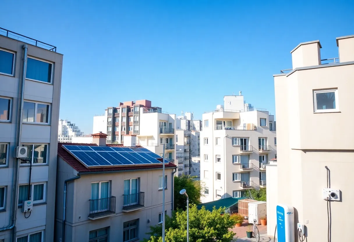 Electric-only buildings in New York City with solar panels.