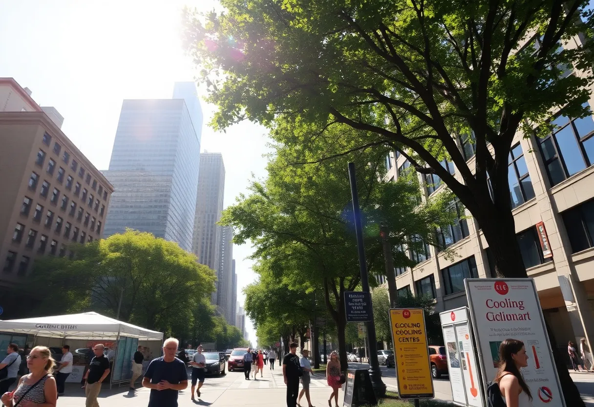 New York City during a heat wave with people seeking shade.