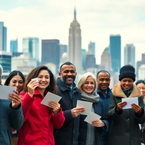 Residents of New York receiving inflation refund checks in their mailboxes.