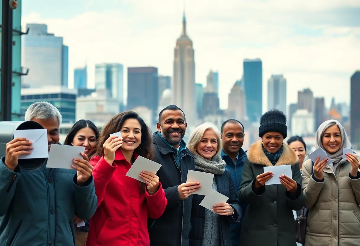 Residents of New York receiving inflation refund checks in their mailboxes.