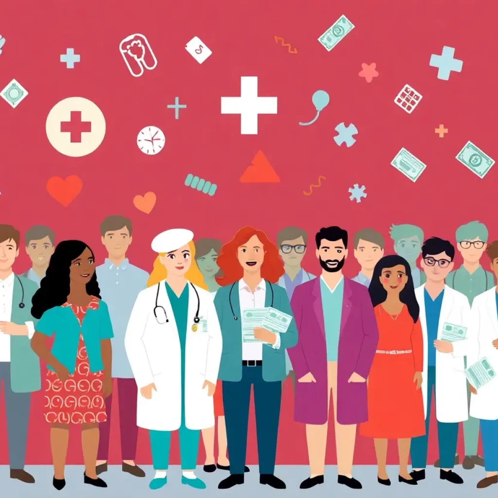 Illustration depicting healthcare challenges and Medicaid spending in New York.