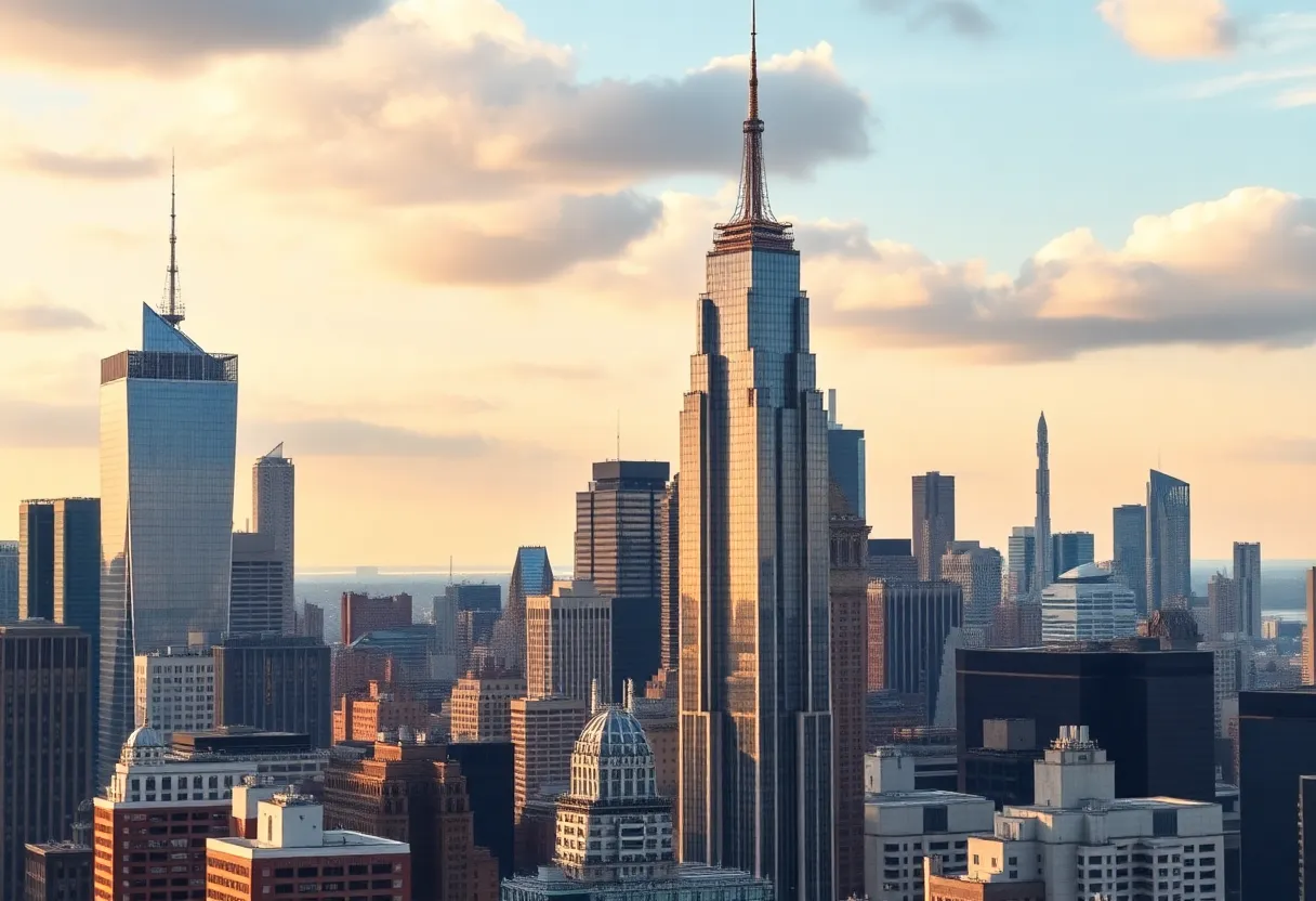 Financial skyline of New York City representing mergers and acquisitions
